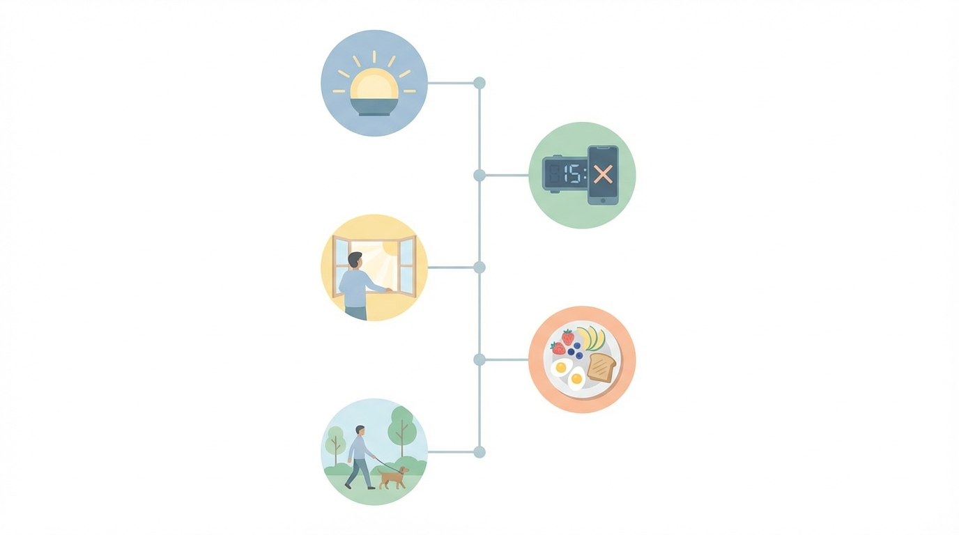 Schéma visuel de la routine matinale recommandée (sans texte).