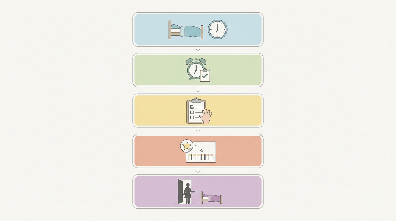 Schéma en 5 étapes montrant la progression vers un réveil autonome