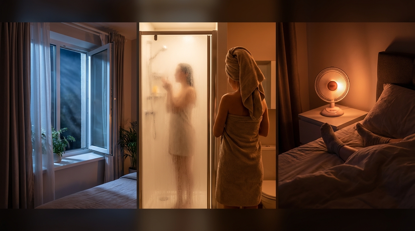 Séquence en trois étapes illustrant le gradient thermique pré-coucher.