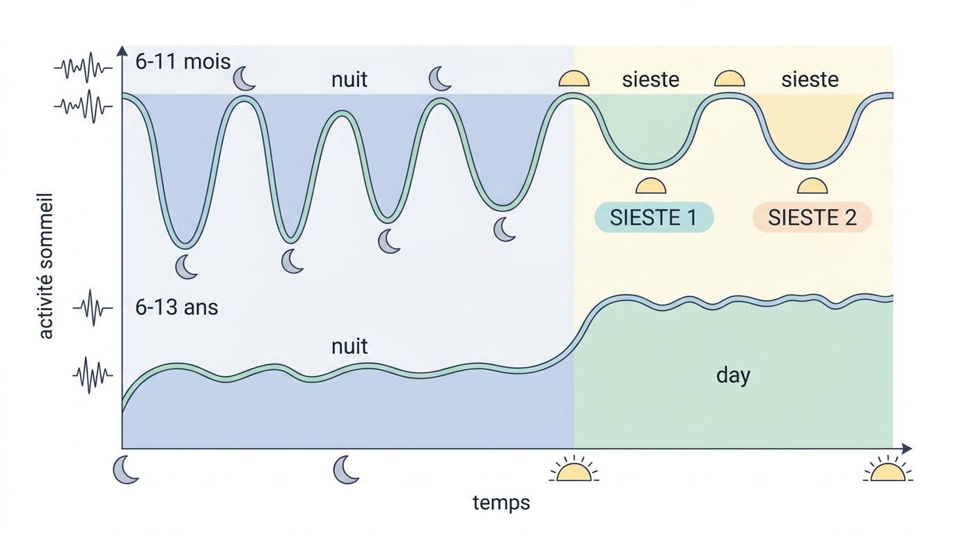 Visualiser la différence de structure du sommeil entre petits et enfants plus grands.