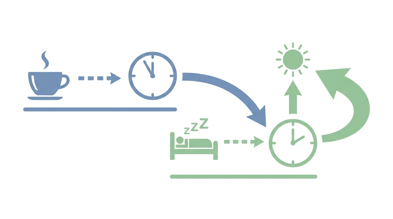 Schéma simple timing café–sieste (sans texte).
