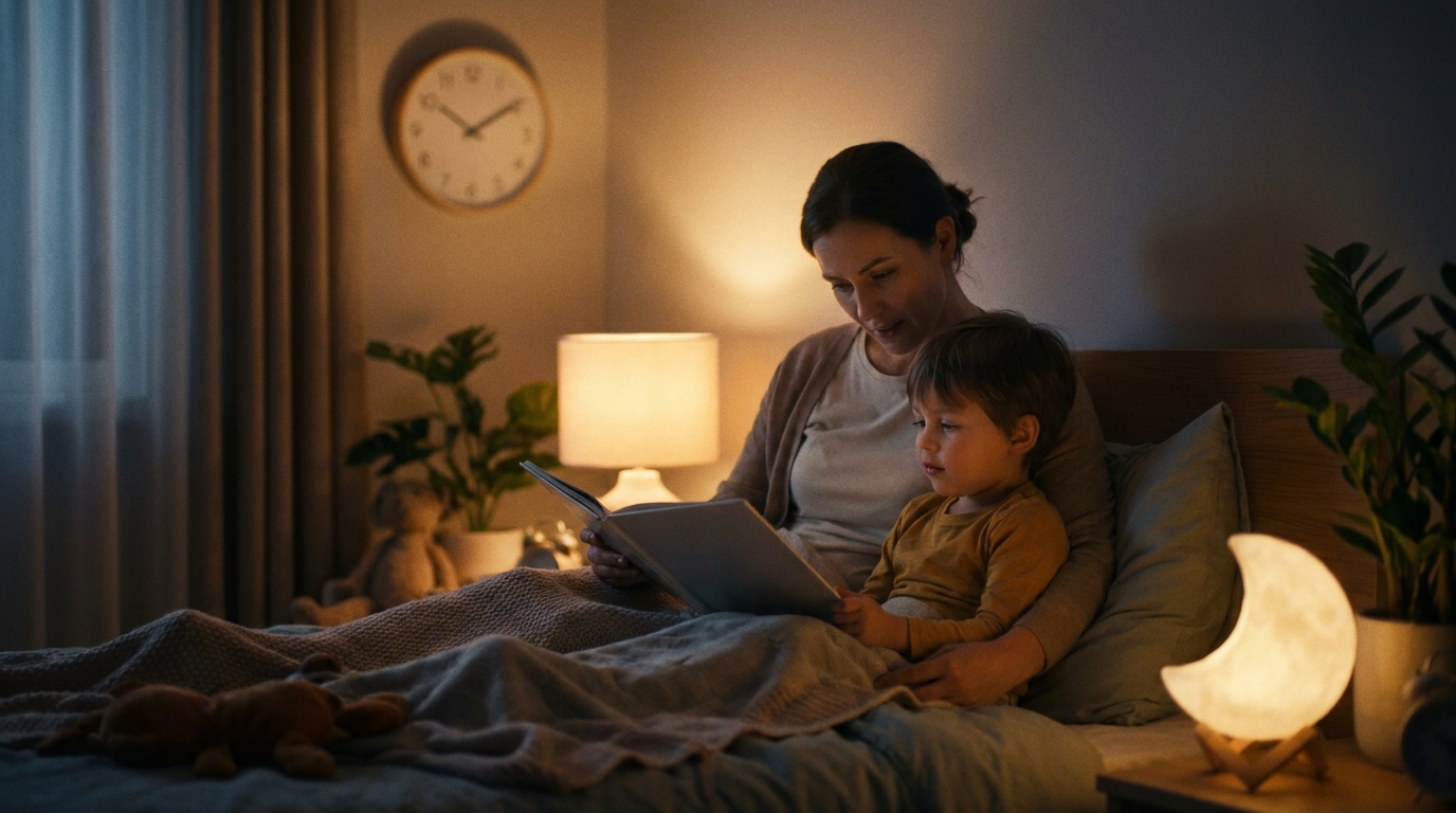 Mettre en image une routine pré-coucher calme et régulière.