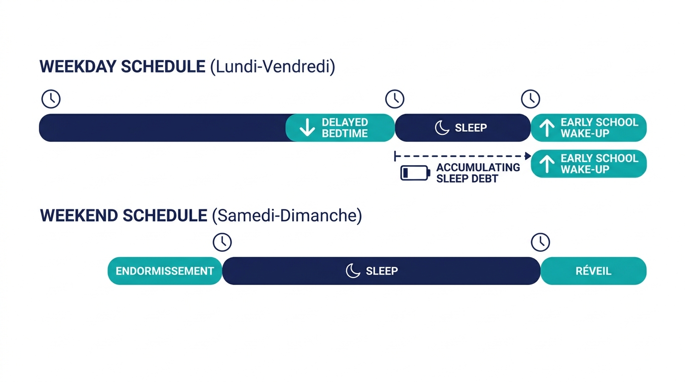 Visualiser la dette de sommeil et le rattrapage le week-end.