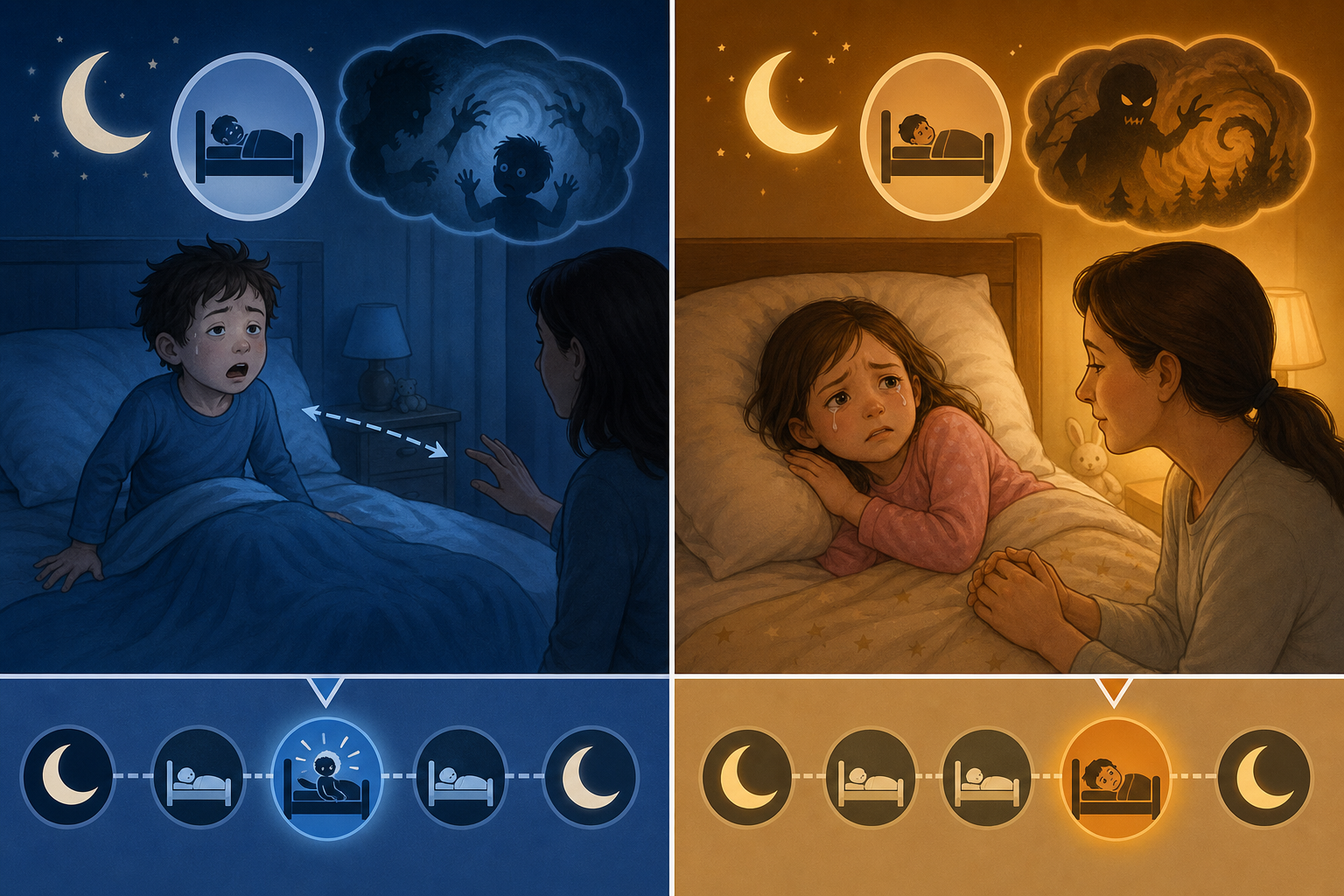 Comparaison visuelle entre terreur nocturne et cauchemar.